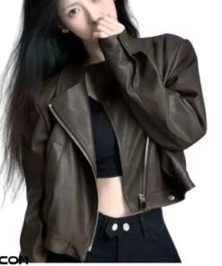 Áo khoác da nữ jacket khoá kéo form croptop