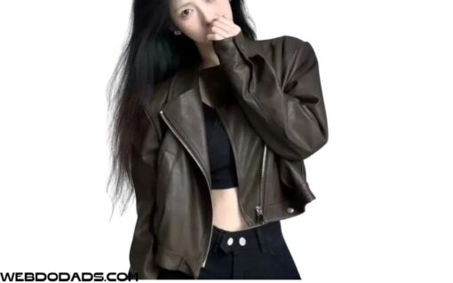 Áo khoác da nữ jacket khoá kéo form croptop